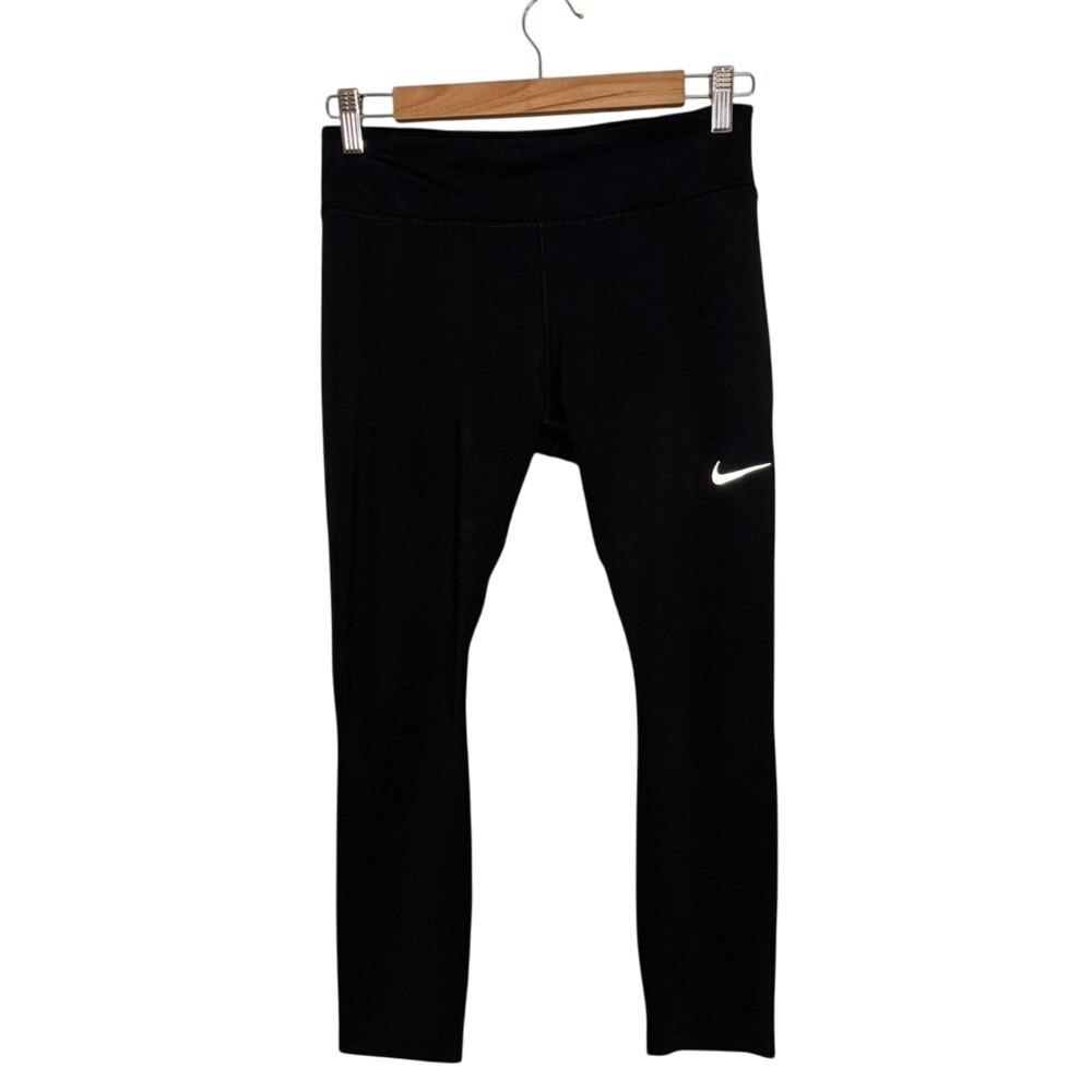 Nike‎ Dri-FIT Women Black Running Leggings Reflective Swoosh Zip Pocket Size M